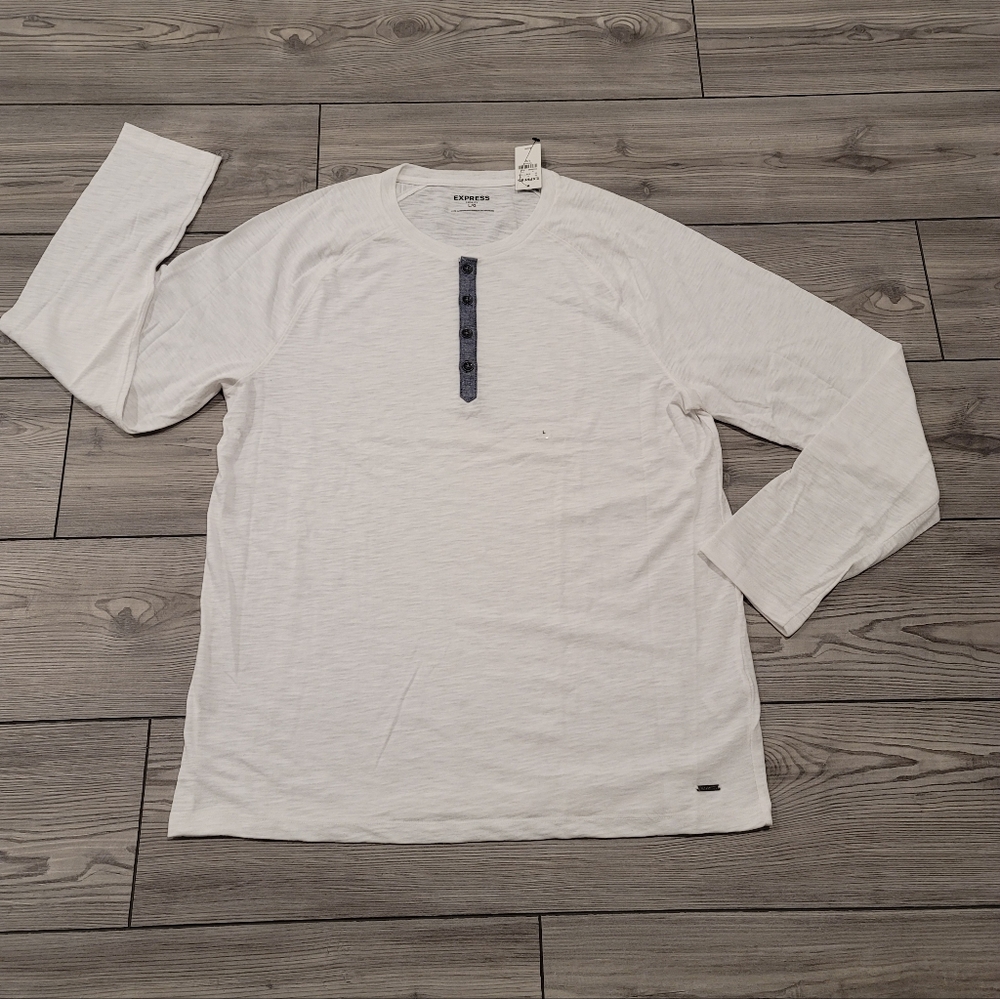 🆕️2 for 40🆕️Expess Mens Lightweight Cotton Henley Shirt Fitted Roll Up Sleeves